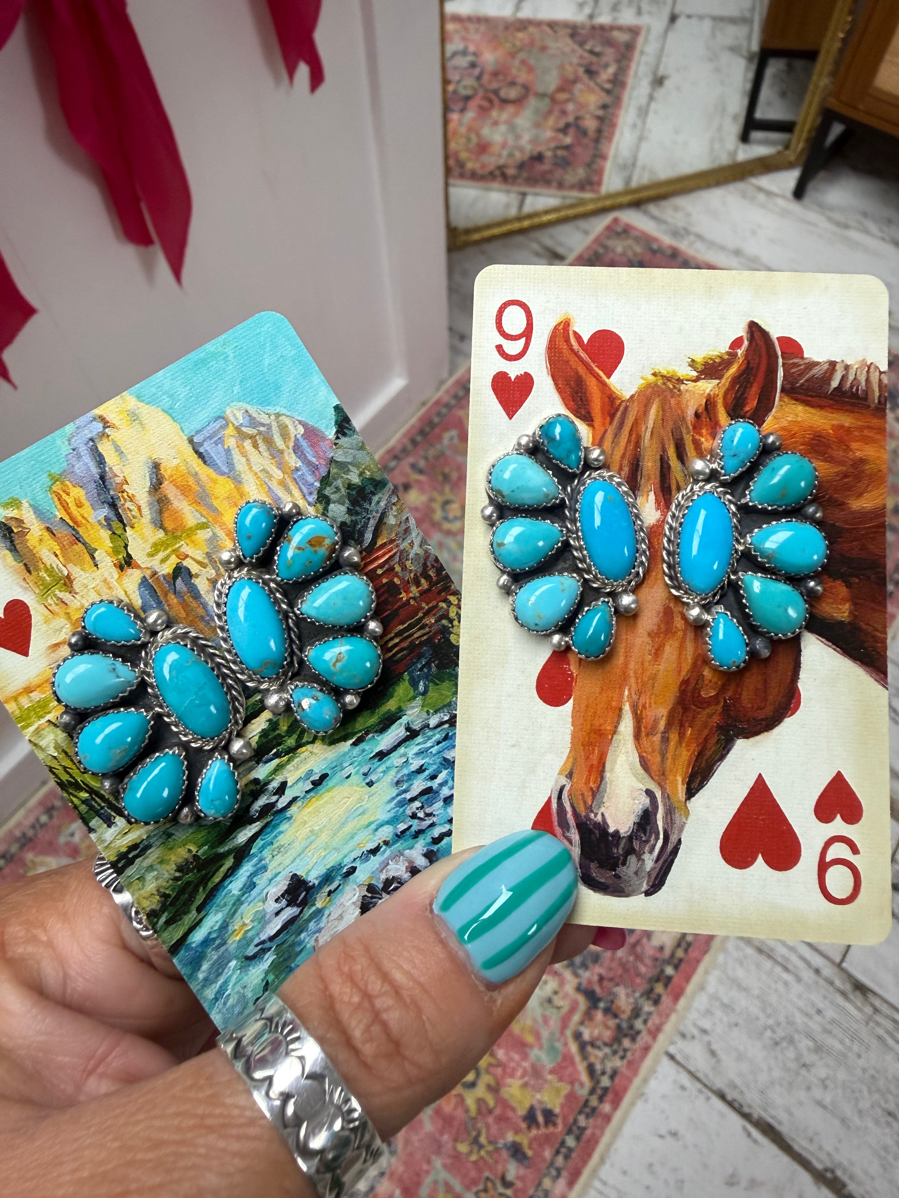 Native Made 1/2 Cluster Earrings- Stamped E. Garfield
