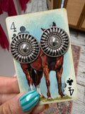 Native Made Sterling Silver Concho Earrings - Stamped "TC"