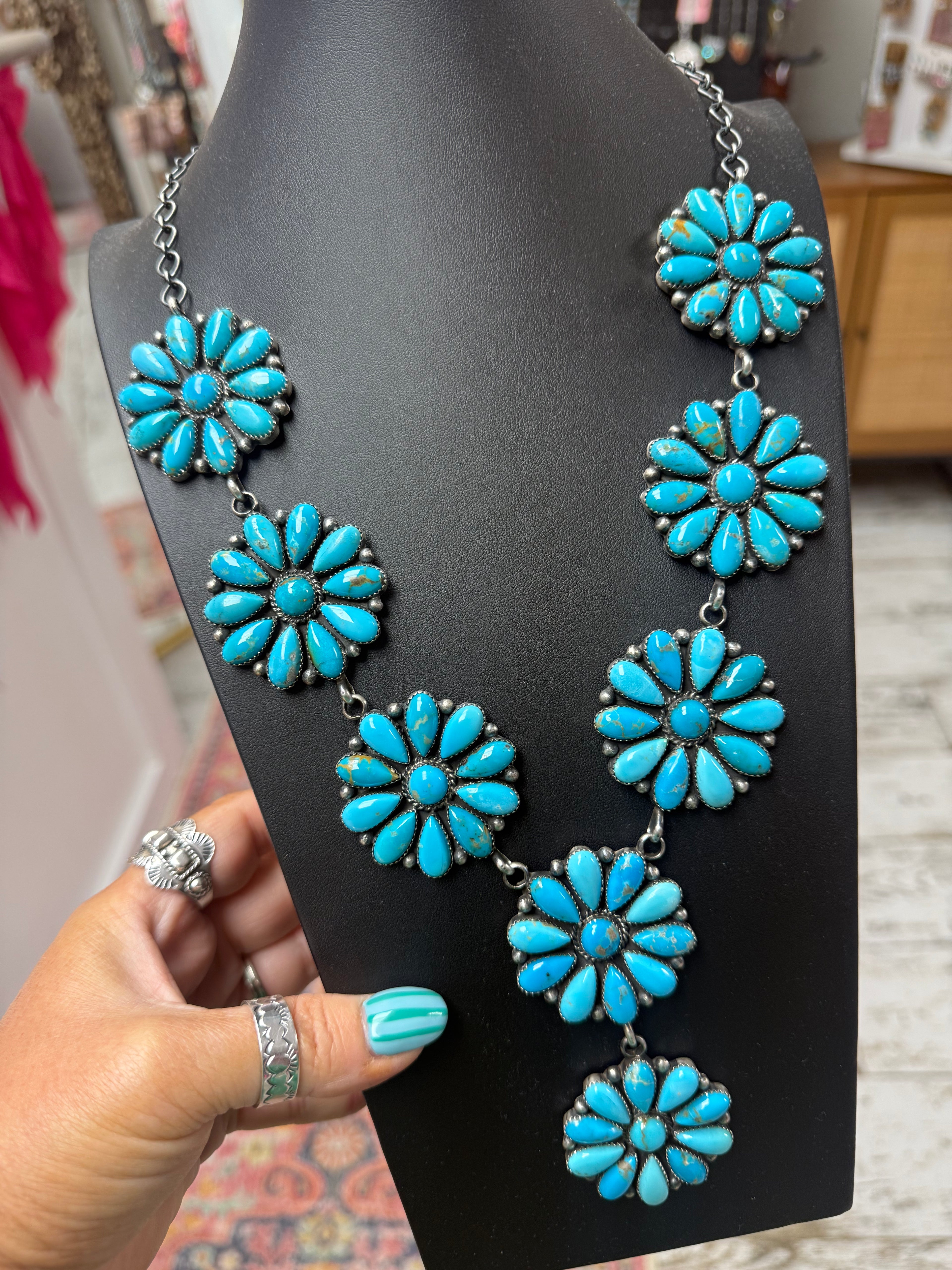 Native Made 8 Cluster Statement Necklace - Stamped E. Garfield