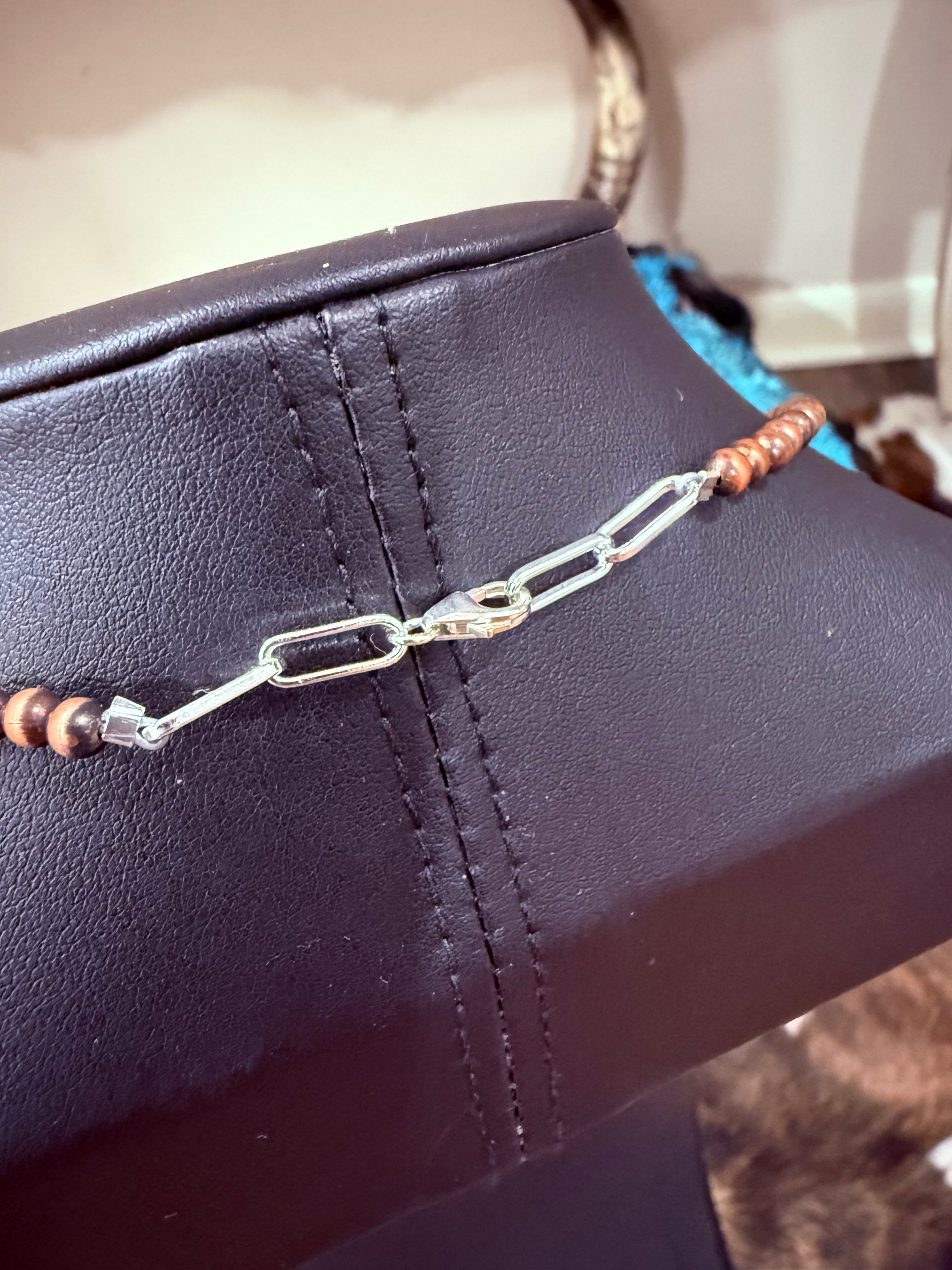 Copper Pearls w/Stamped Barrel Bead Necklace 16” - Non Native