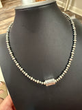 Sterling Silver Pearl Barrel Bead Necklace 18” - Non Native