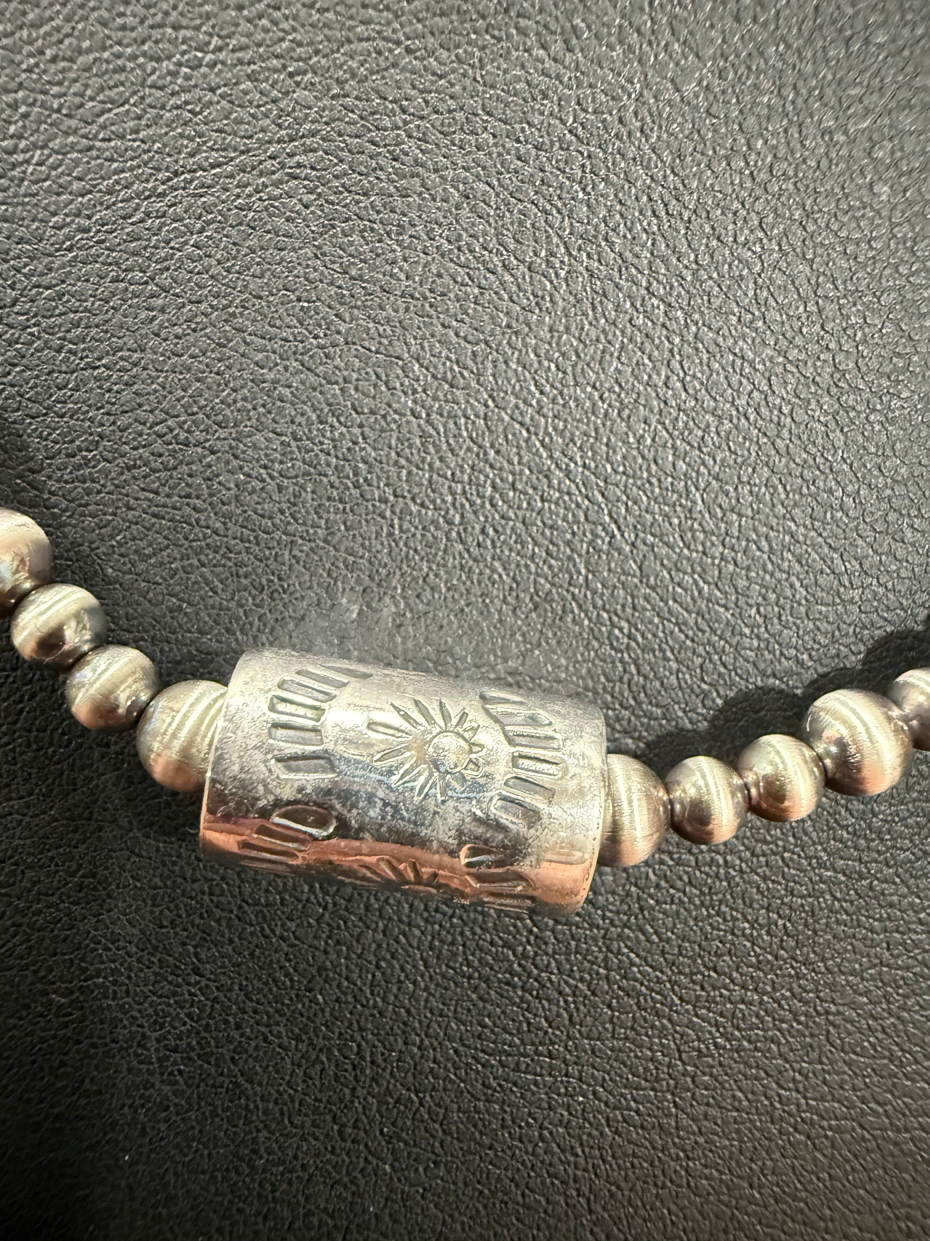 Sterling Silver Pearl Barrel Bead Necklace 18” - Non Native