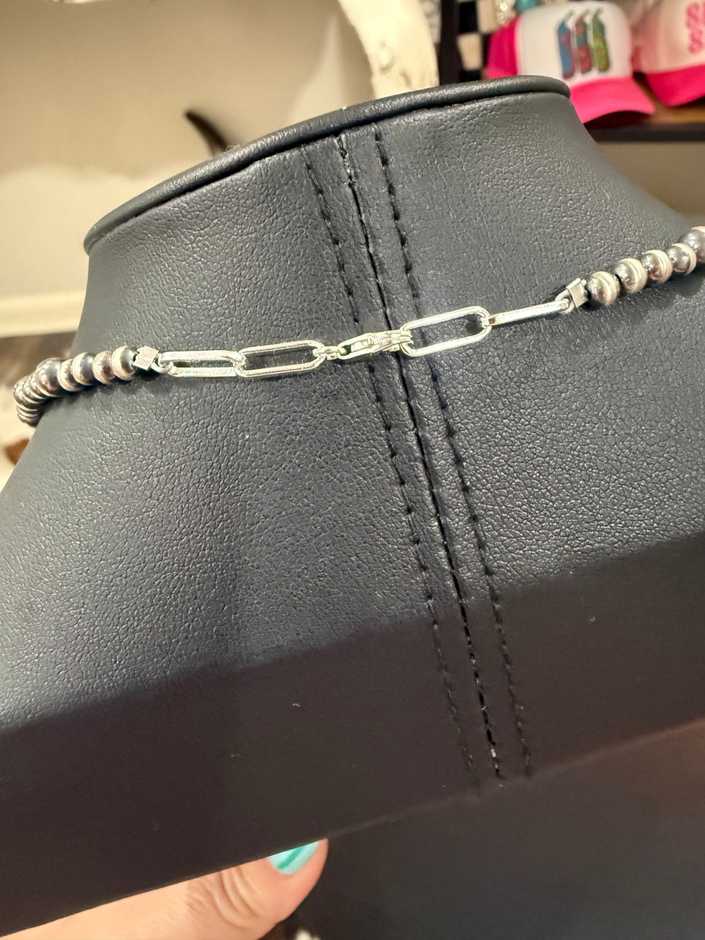 Sterling Silver Pearl Barrel Bead Necklace 18” - Non Native