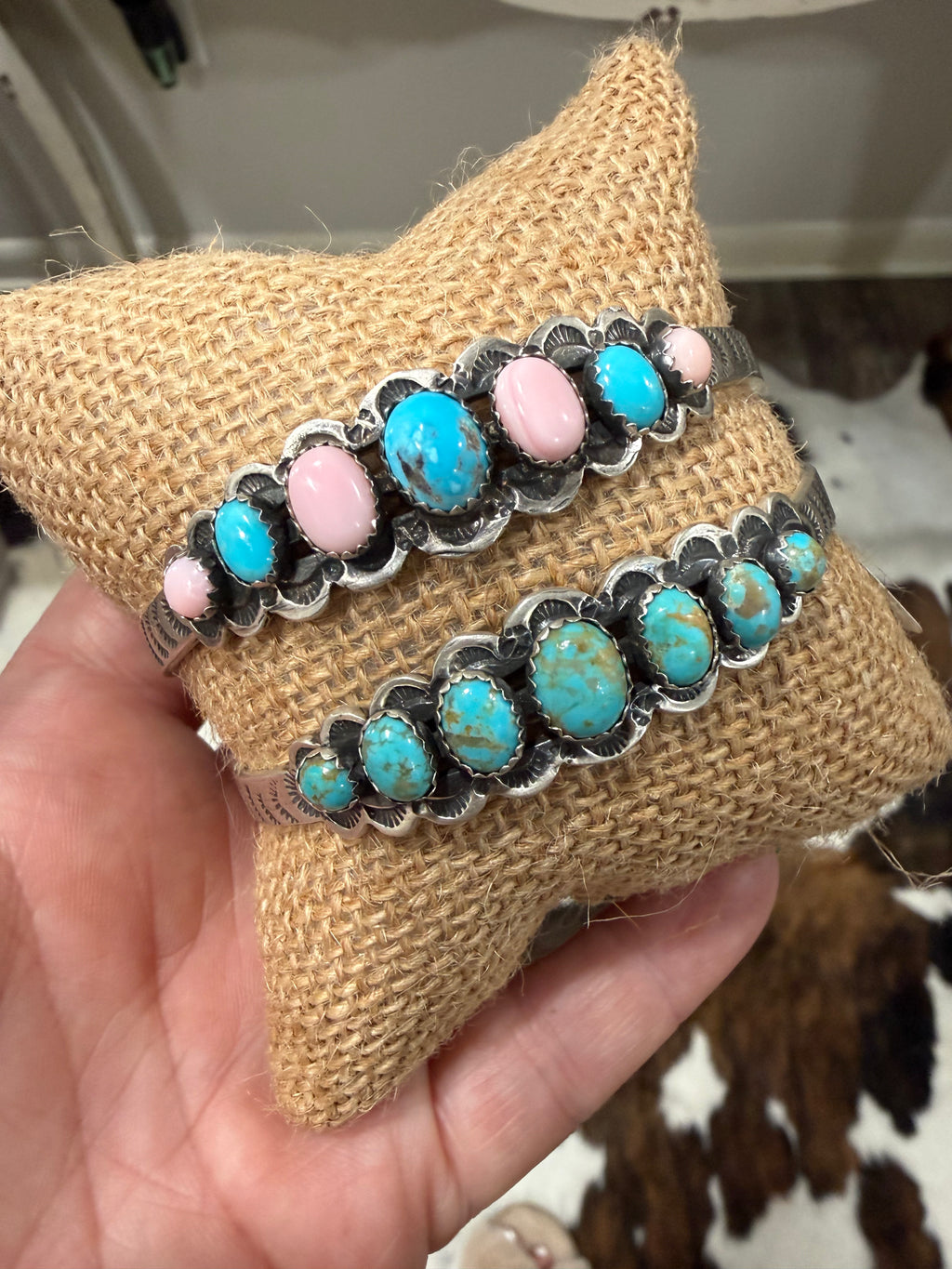 Native Made 7 Stone Cuff stamped Russel Sam
