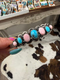 Native Made 7 Stone Cuff stamped Russel Sam