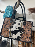 Studded Genuine Leather and Cowhide Handbag
