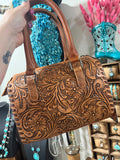 Tooled Genuine Leather Speedy Handbag (Small)