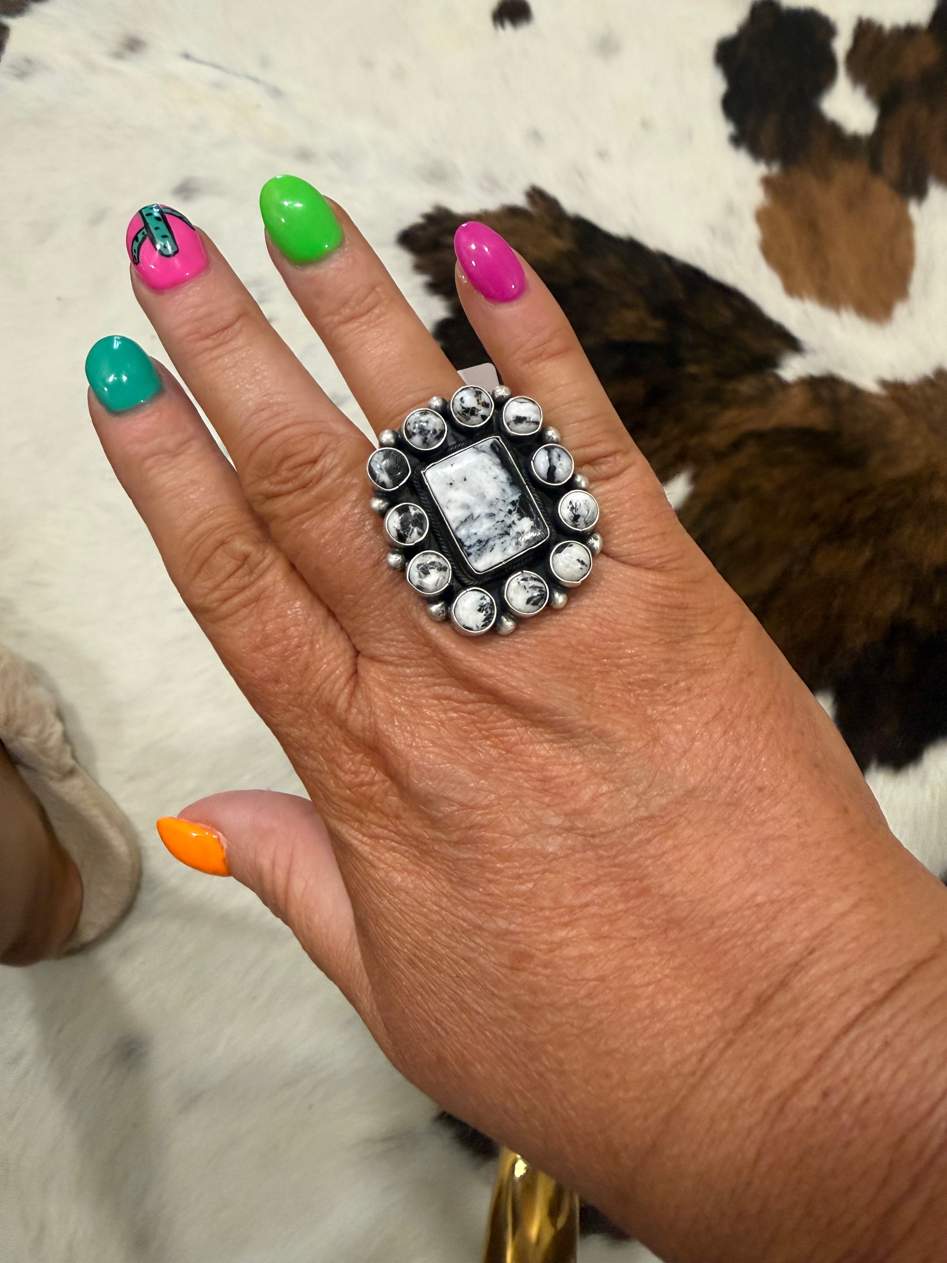 White Buffalo Adjustable Ring - Stamped Travis J