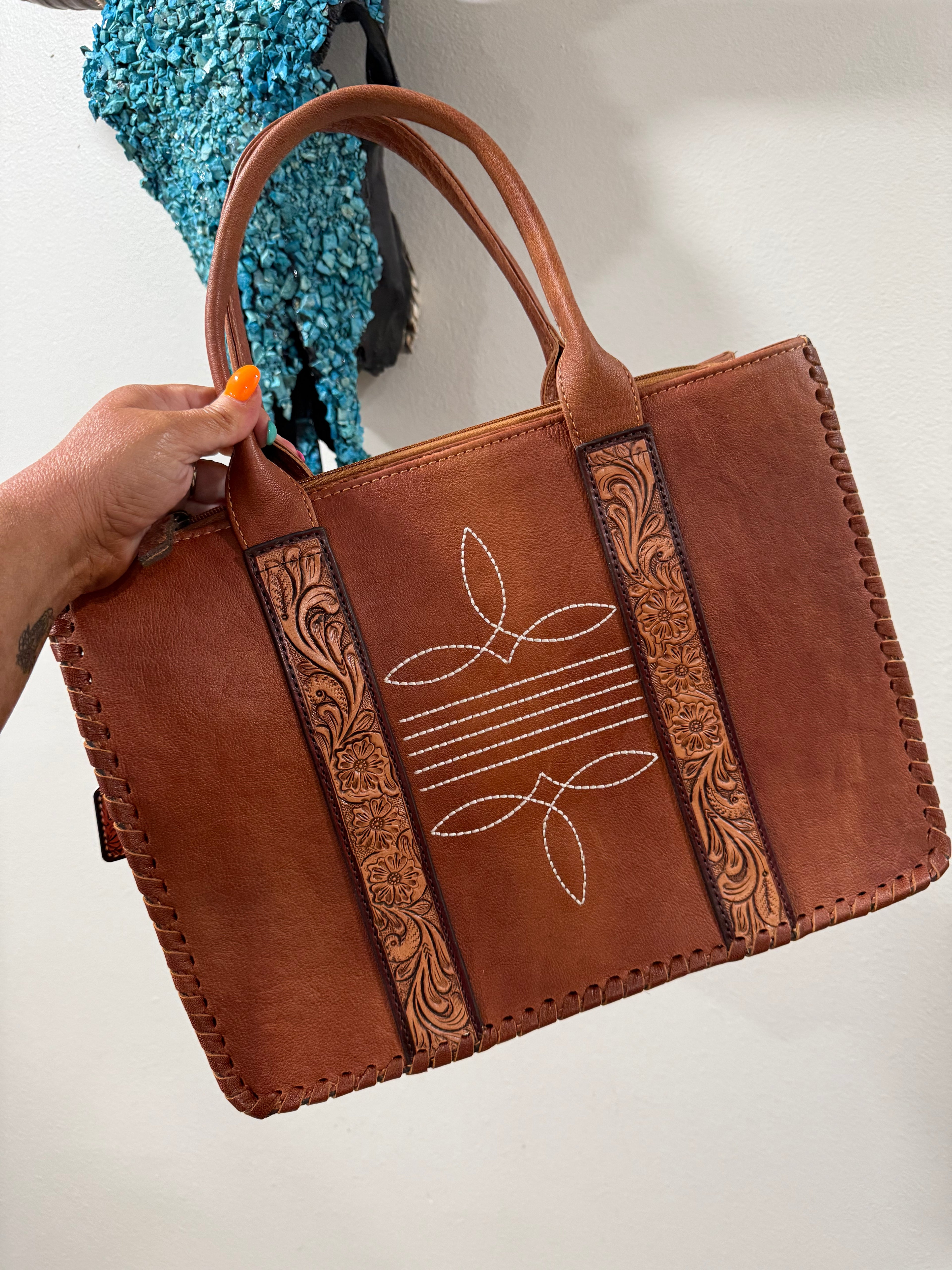 Genuine Leather Boot Stitch Handbag
