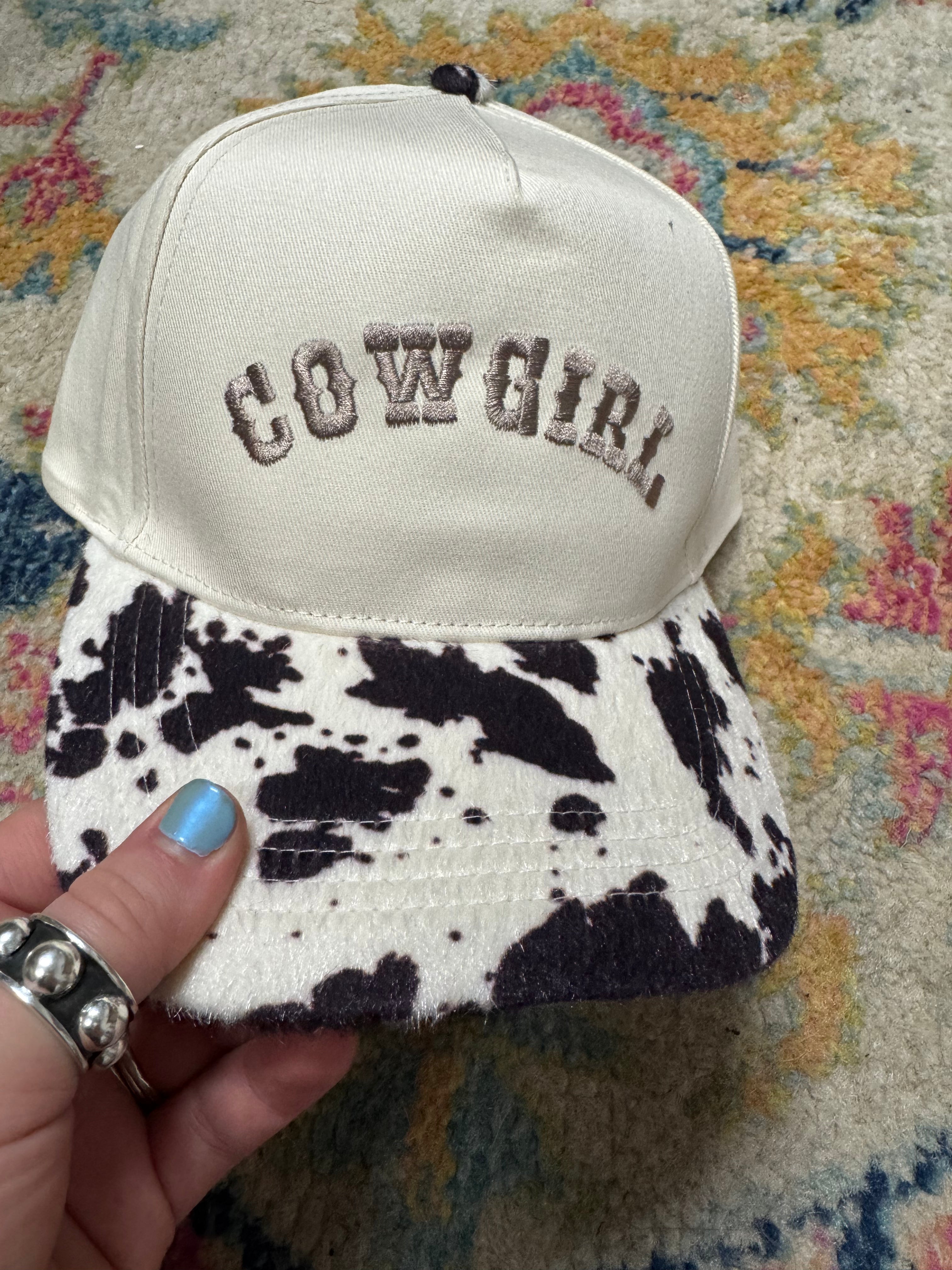 Cow Girl Embroidered Animal Print Trucker Hat