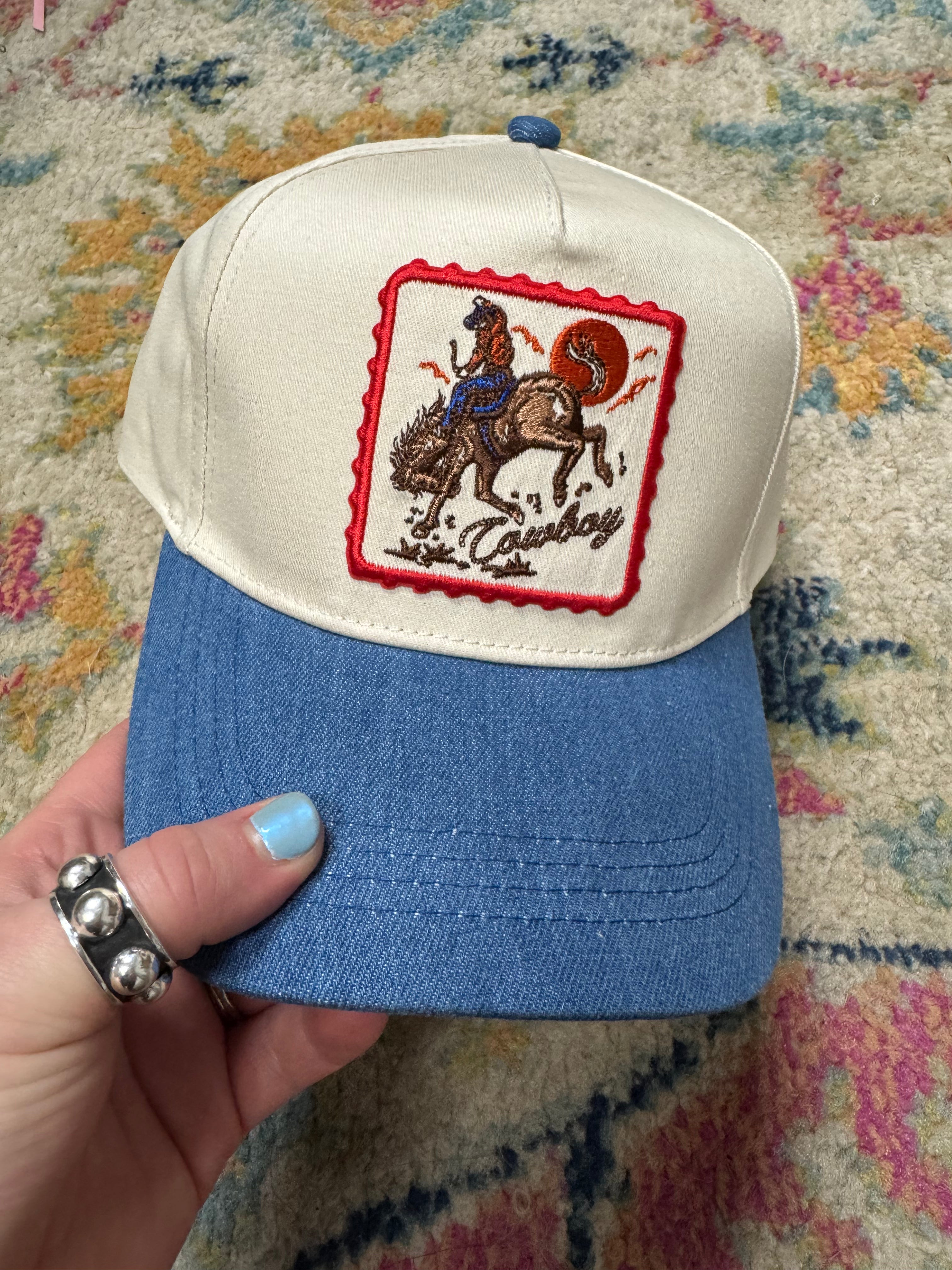 Cowboy Horse Embroidery Patch Denim Cap