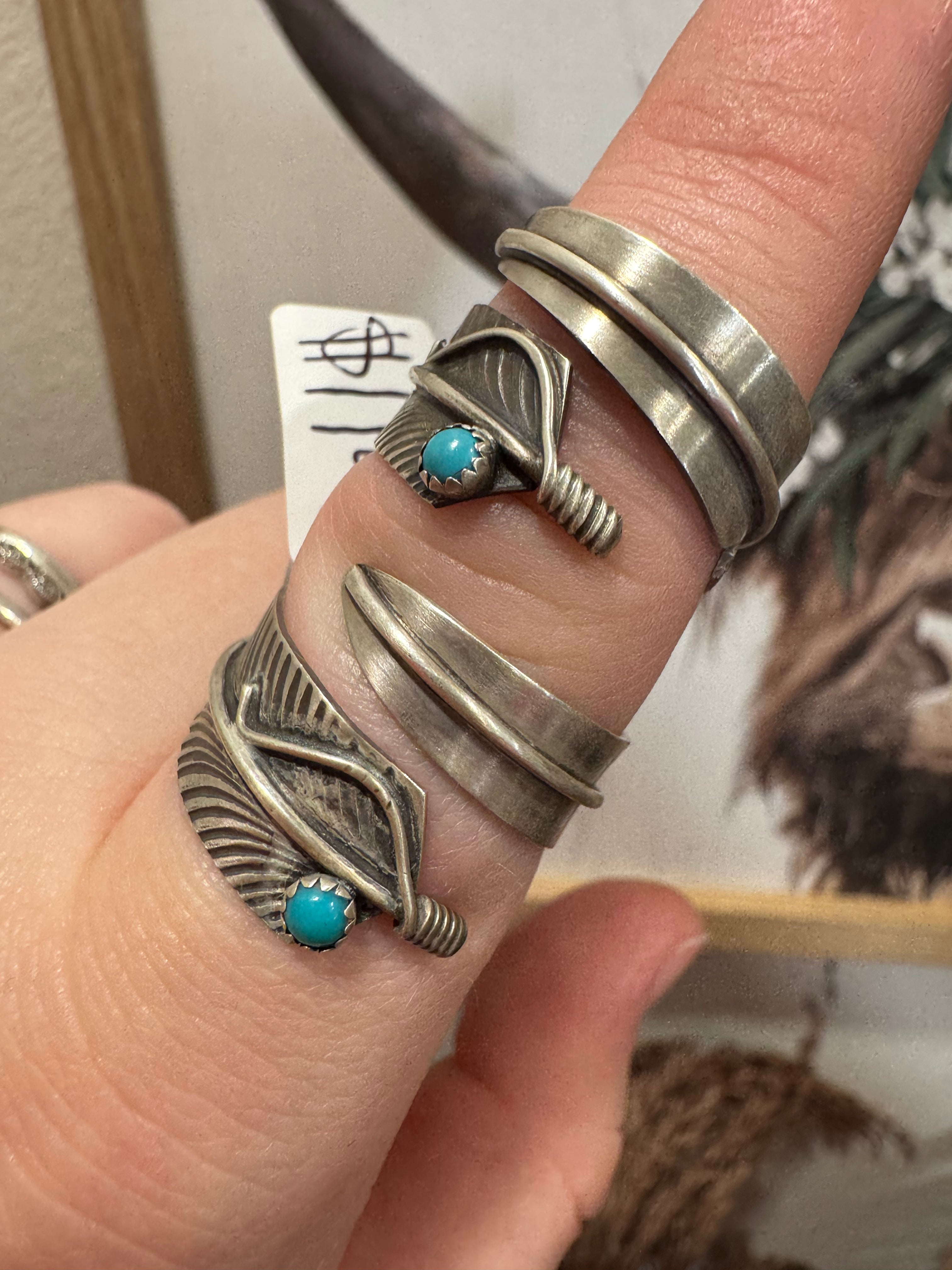Chester Charley Adjustable Feather Ring with One Kingman Stone