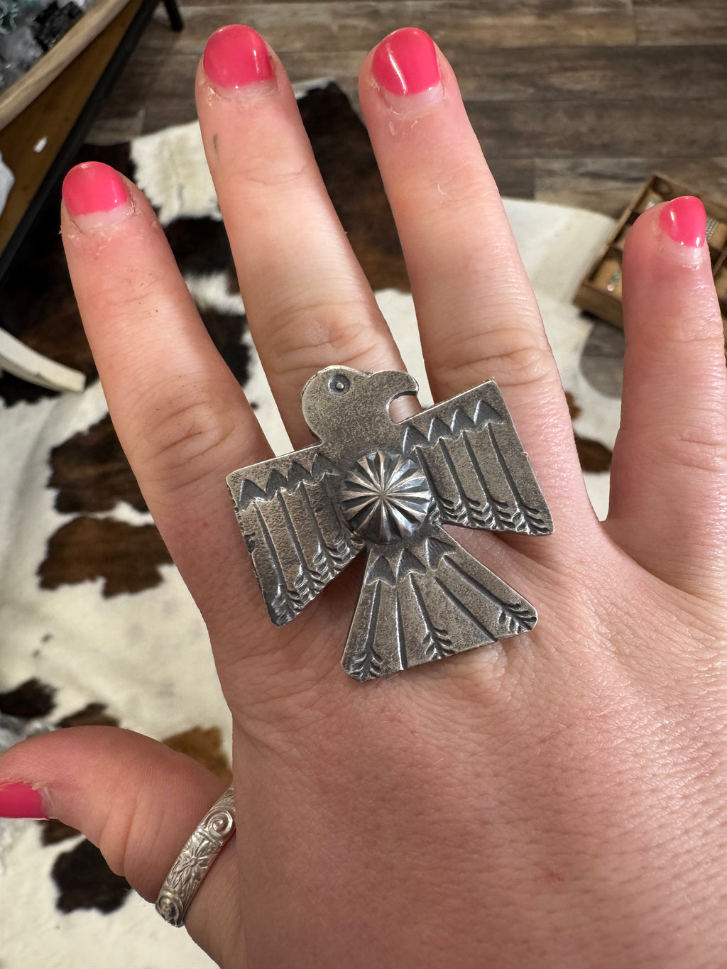 Sterling Silver Adjustable Thunderbird Ring- Stamped KB