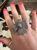 Sterling Silver Adjustable Thunderbird Ring- Stamped KB