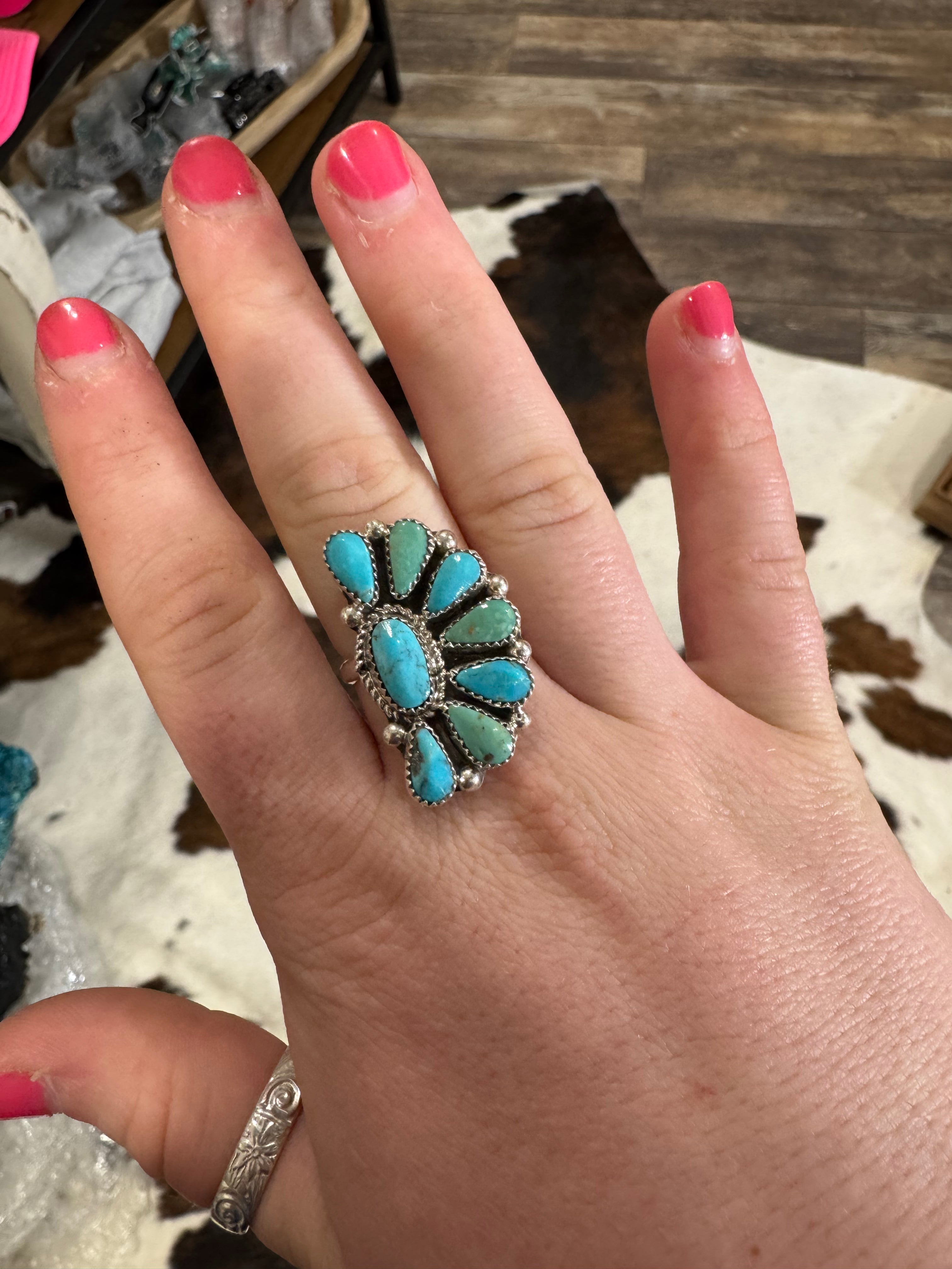 Sterling Silver Half Cluster Adjustable Kingman Rings- Stamped AJW