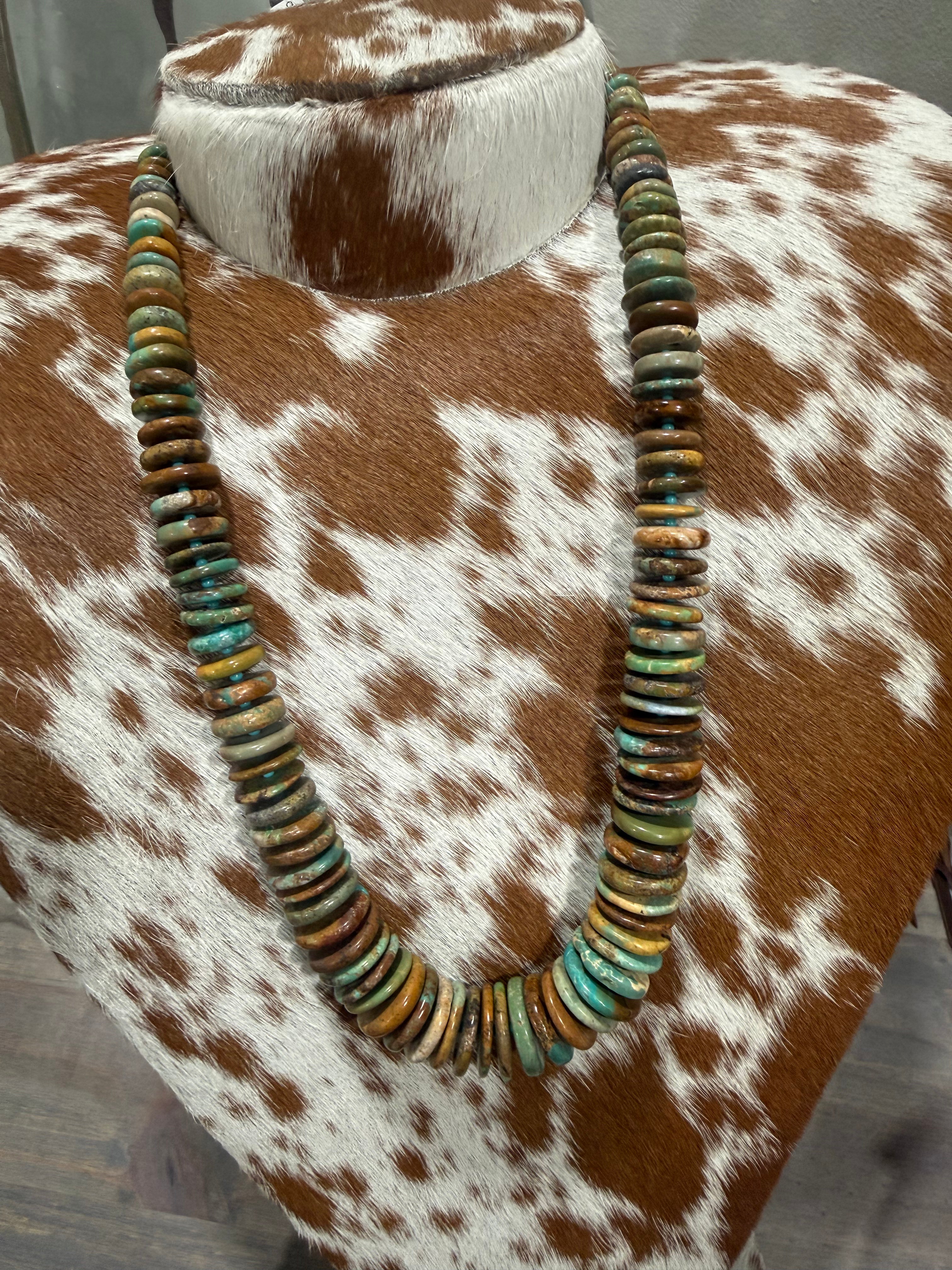 Sterling Silver Kingman Turquoise Handstrung Bead Necklace