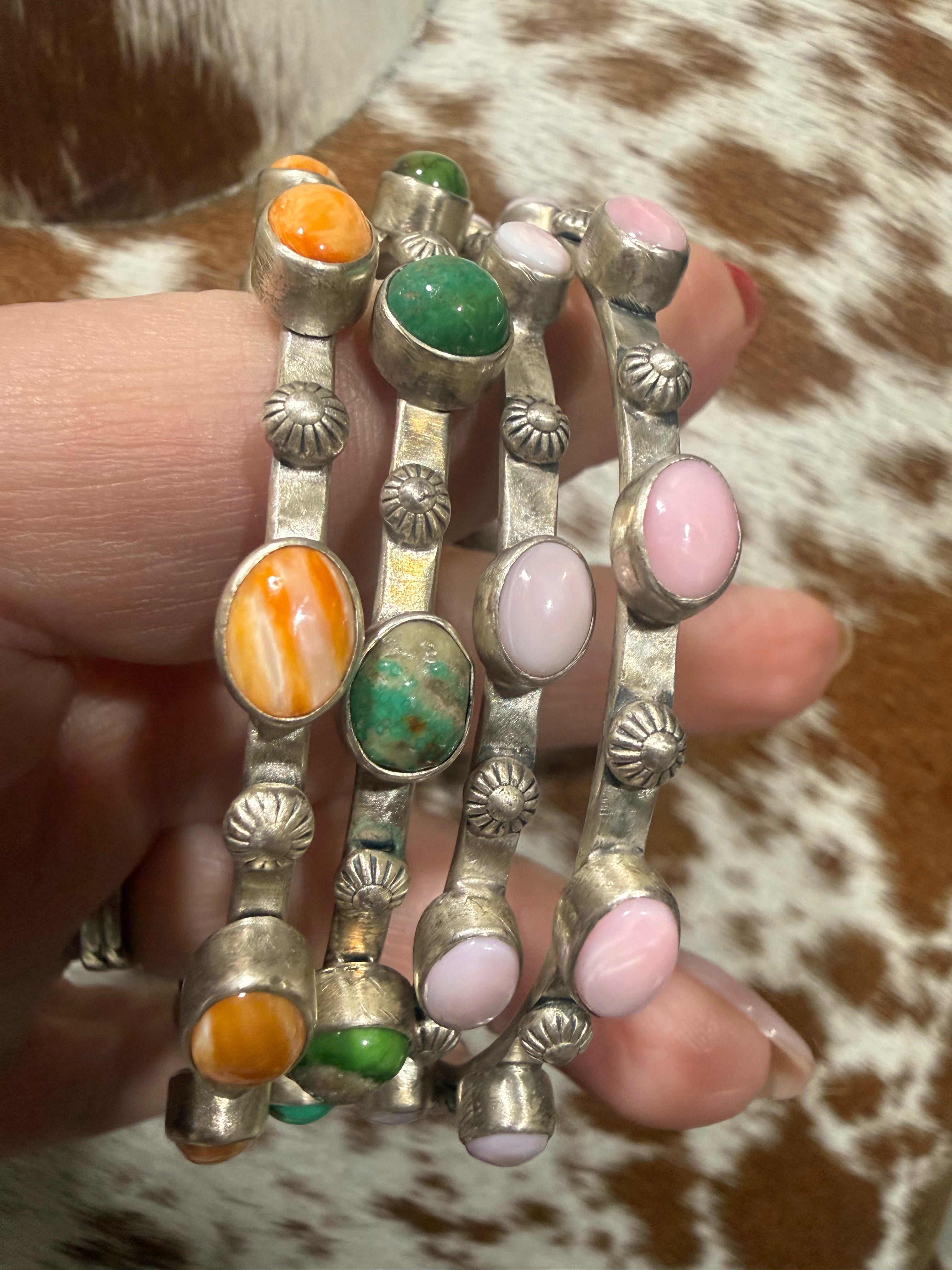 Sterling Silver Genuine Stone Bangle- Non-Native