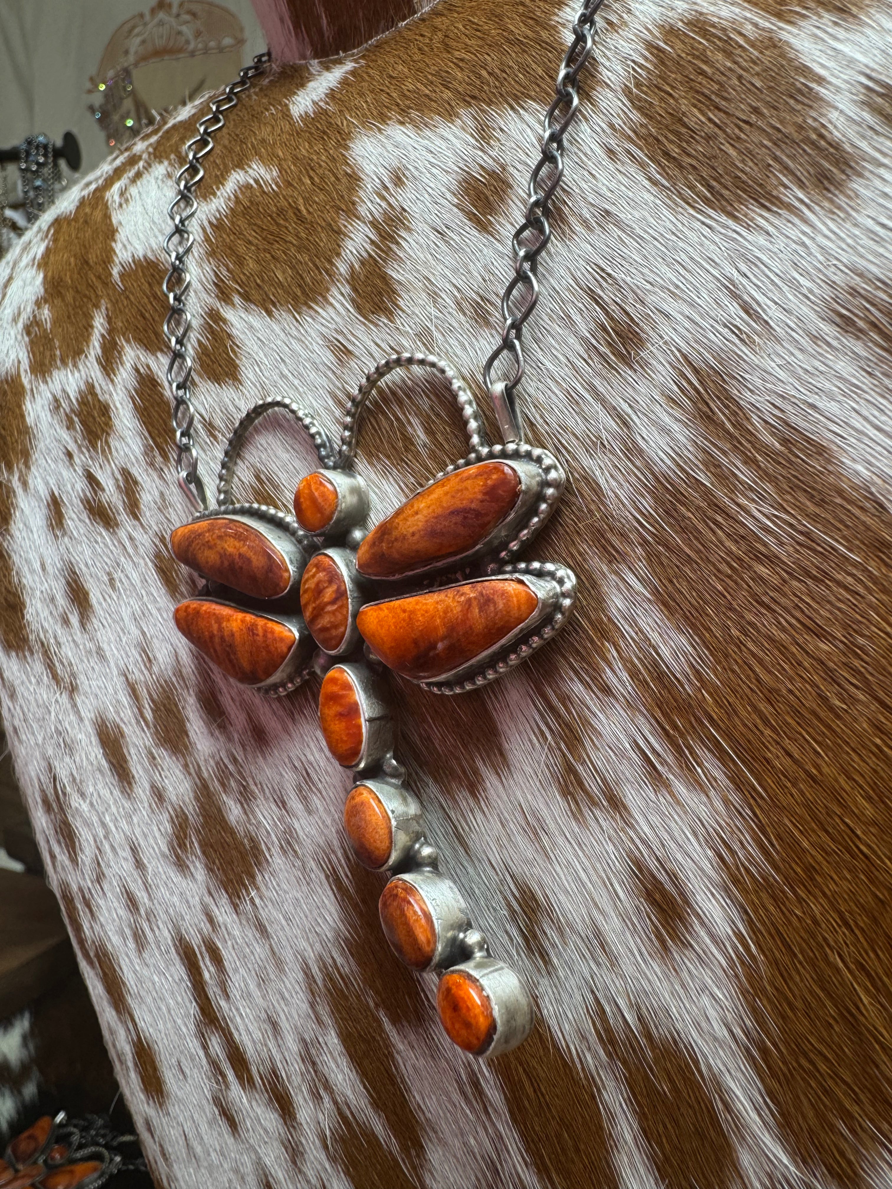 Orange Spiny Dragonfly Necklace- Stamped FY
