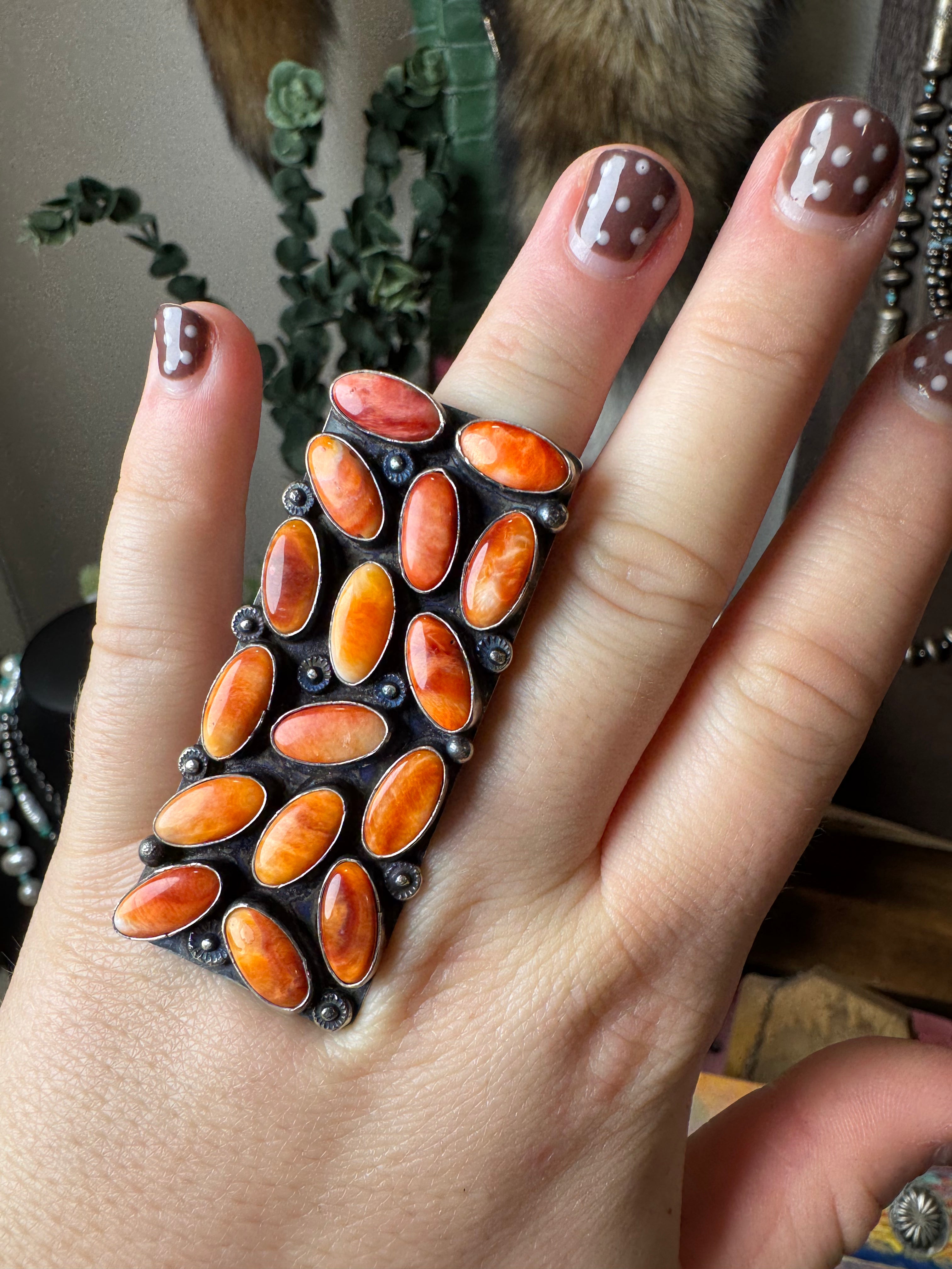 Sterling Silver and Orange Spiny Ring by Jacqueline Silver