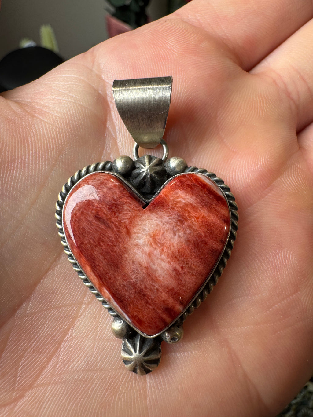 Red Spiny Pendant- Stamped Sterling and Dixon