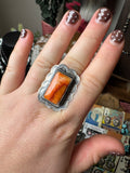 Orange Spiny Adjustable Ring- Stamped Sterling and CP