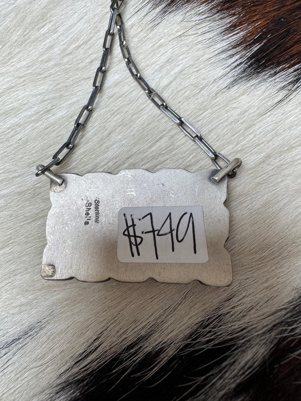 Orange Spiny Bar Necklace- Stamped Sterling and Sheila
