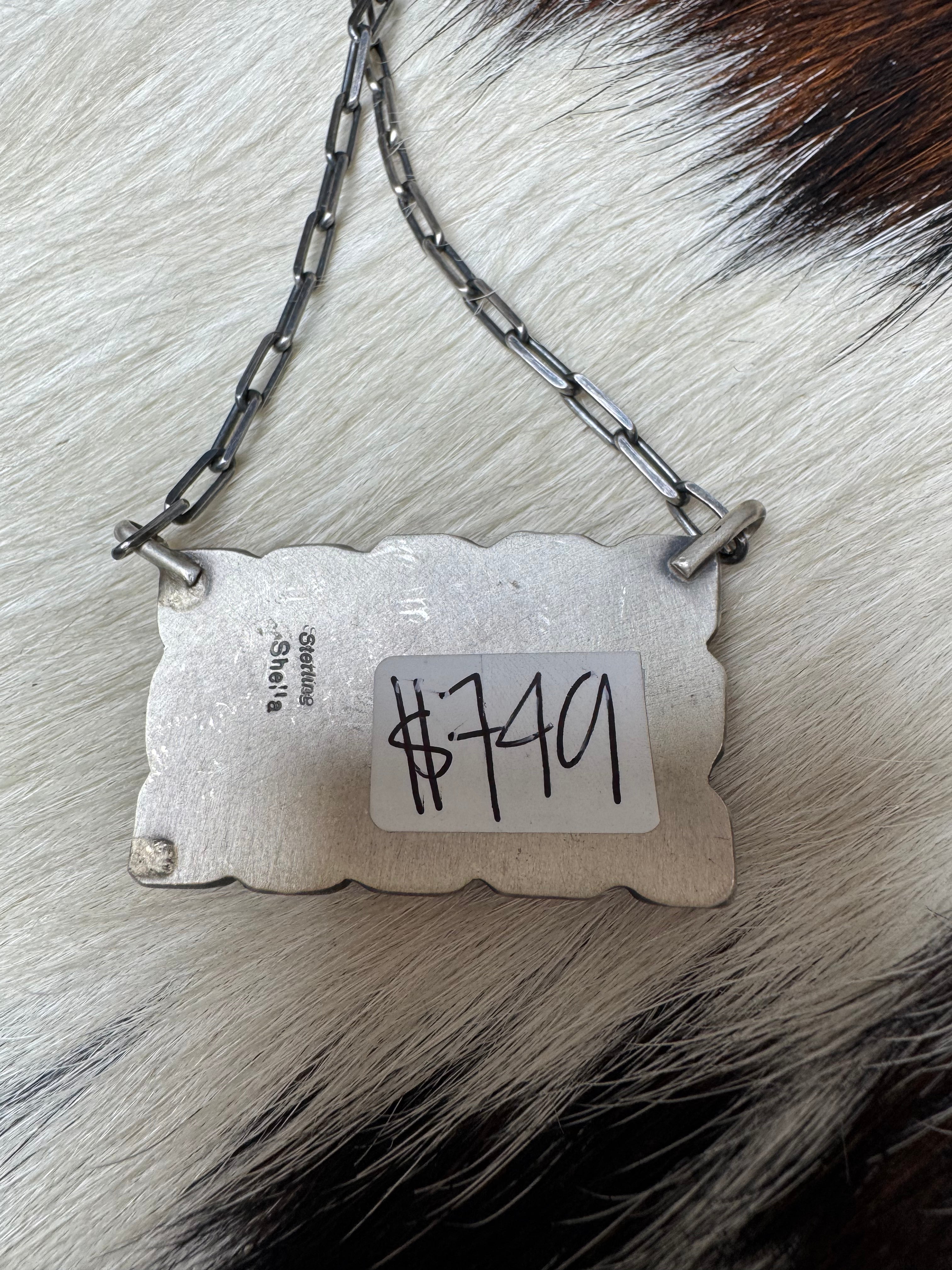 Orange Spiny Bar Necklace- Stamped Sterling and Sheila