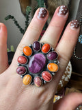 Spiny Cluster Adjustable Ring- Stamped Sterling and Sheila