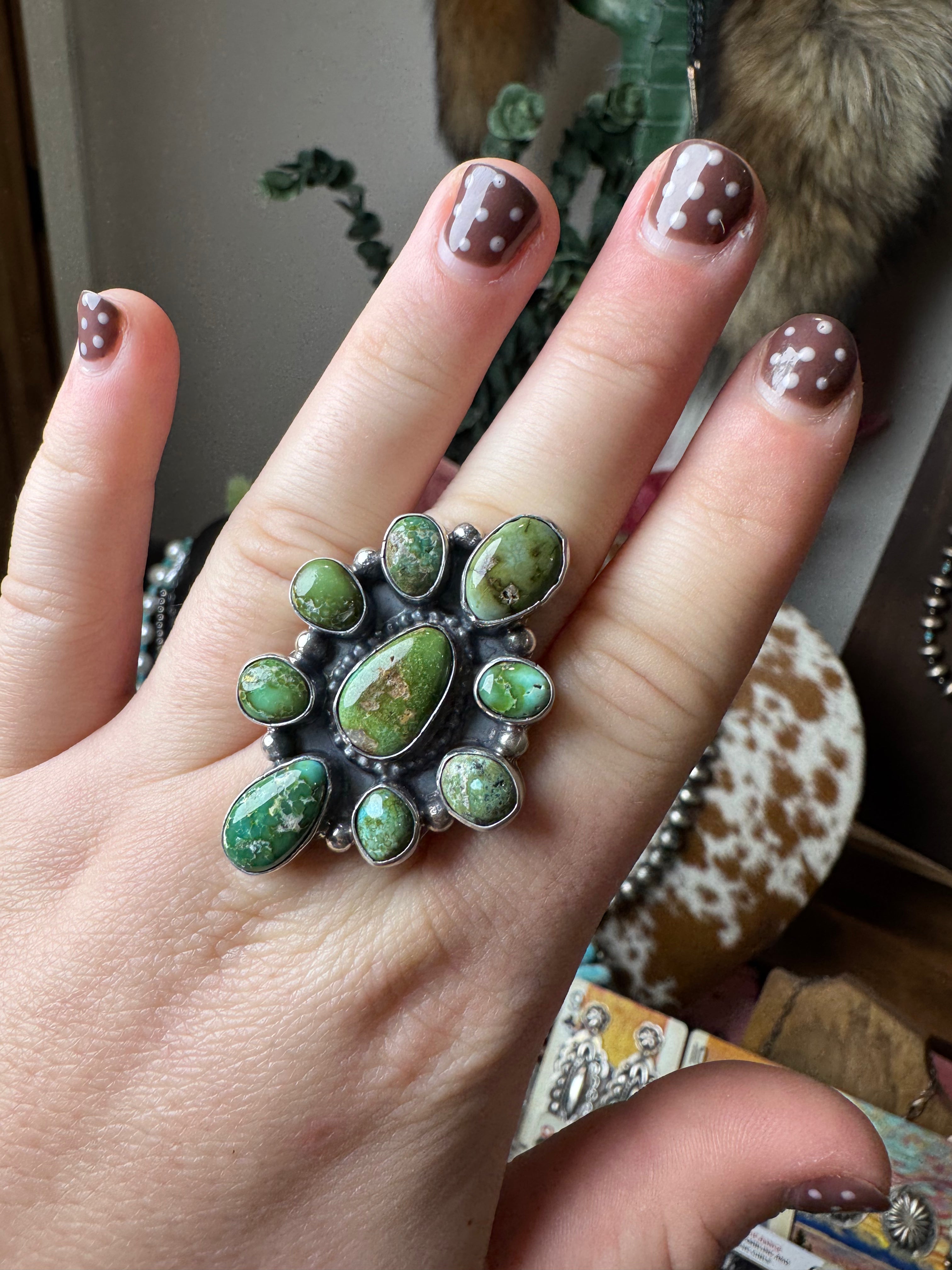 Sonoran Gold Cluster Ring- Stamped Sterling and Blaine Yellowhorse