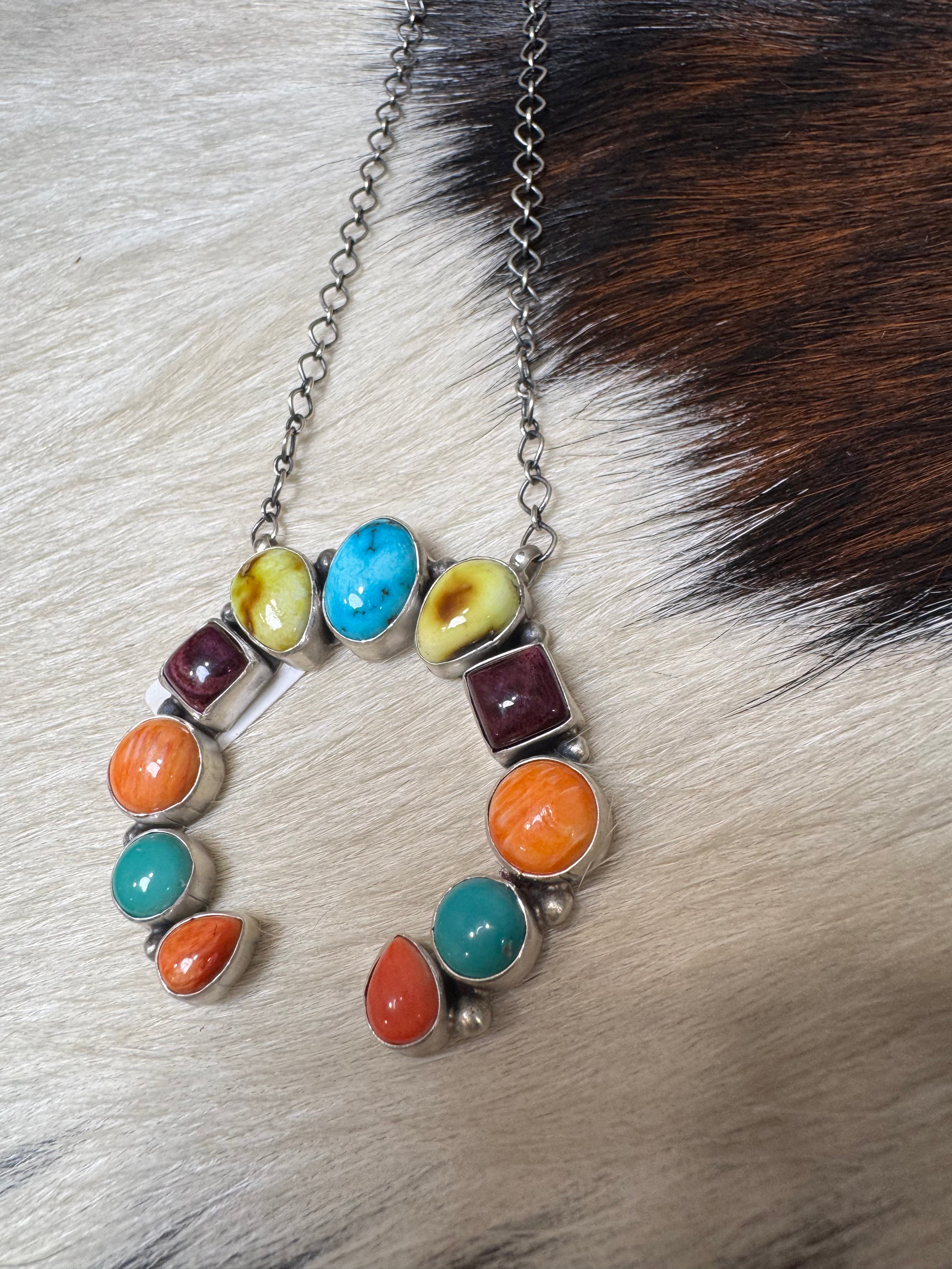 Sterling Silver Mixed Stoned Naja- Stamped AB and Sterling