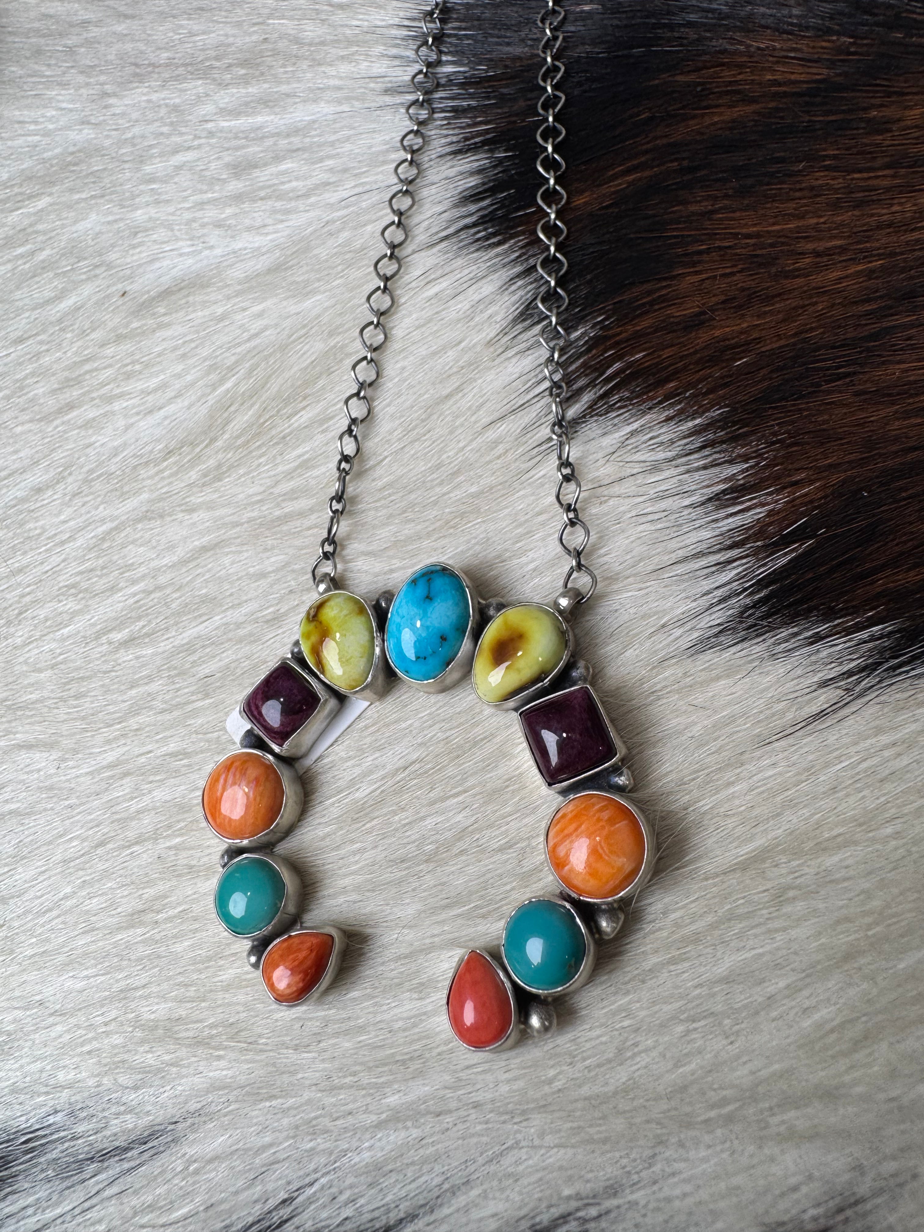 Sterling Silver Mixed Stoned Naja- Stamped AB and Sterling