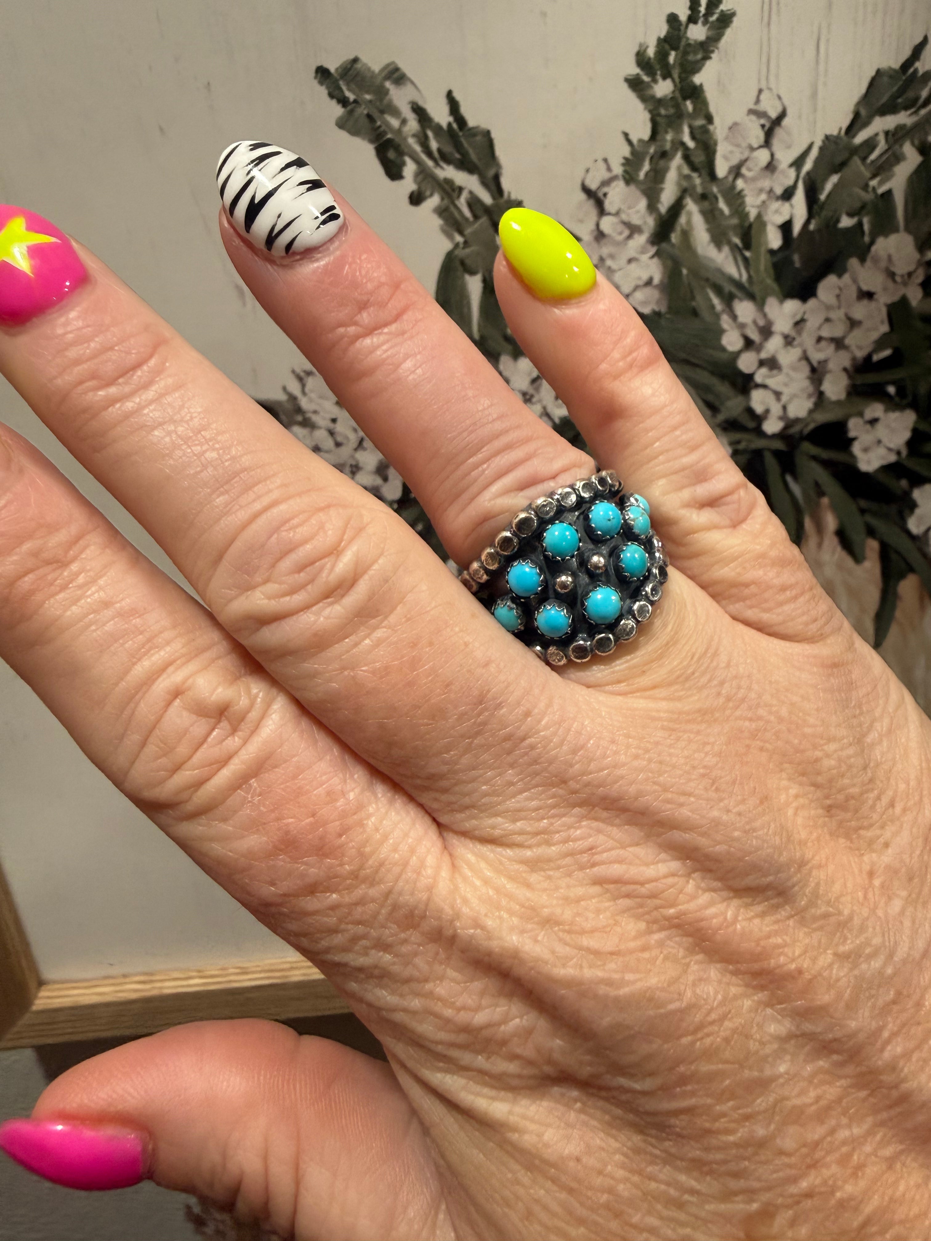 Navajo Handmade Kingman Turquoise Ring - Kenny Lonjose