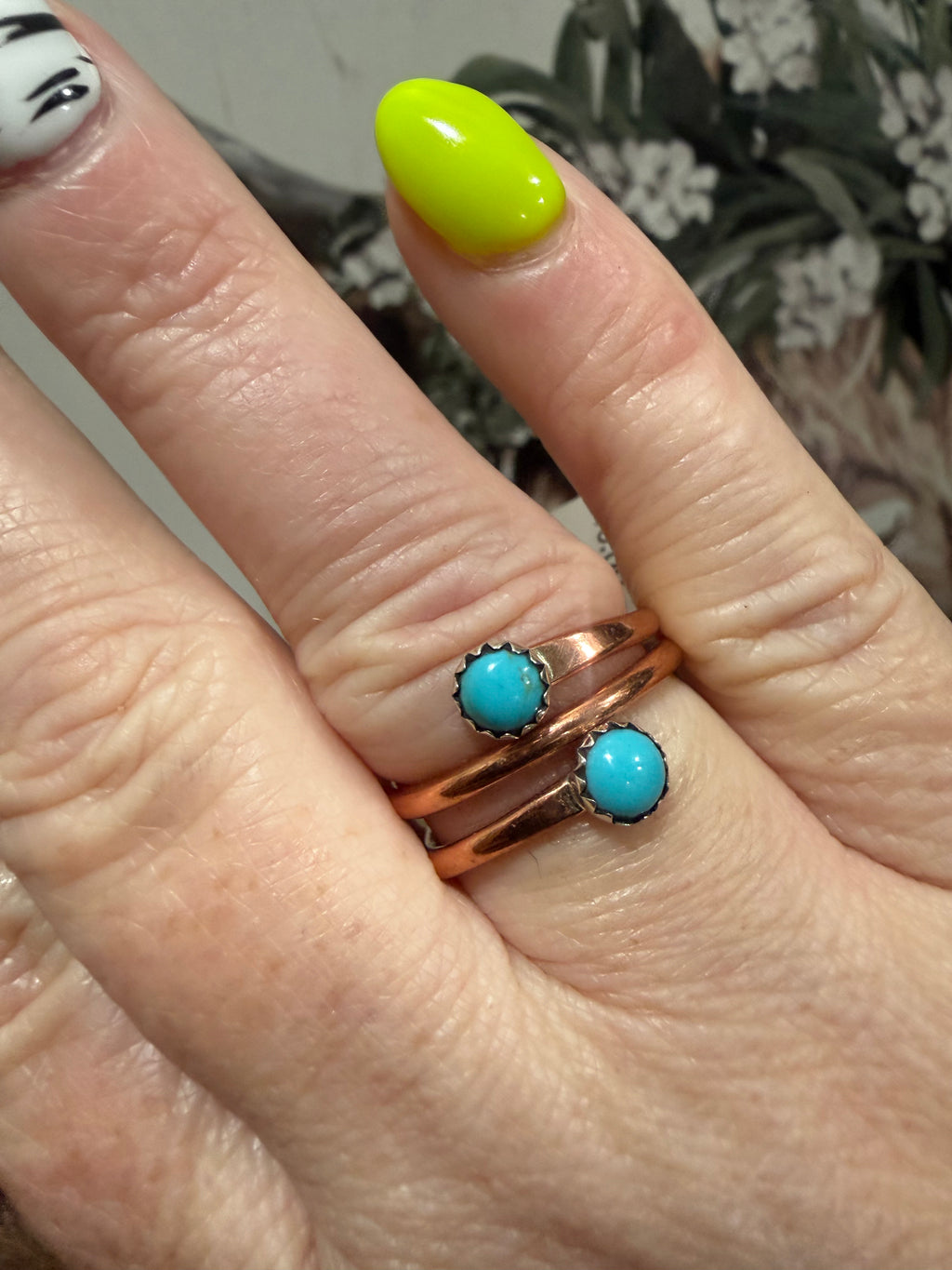 Copper and Turquoise Wrap Ring by Yolanda Skeets - Adjustable