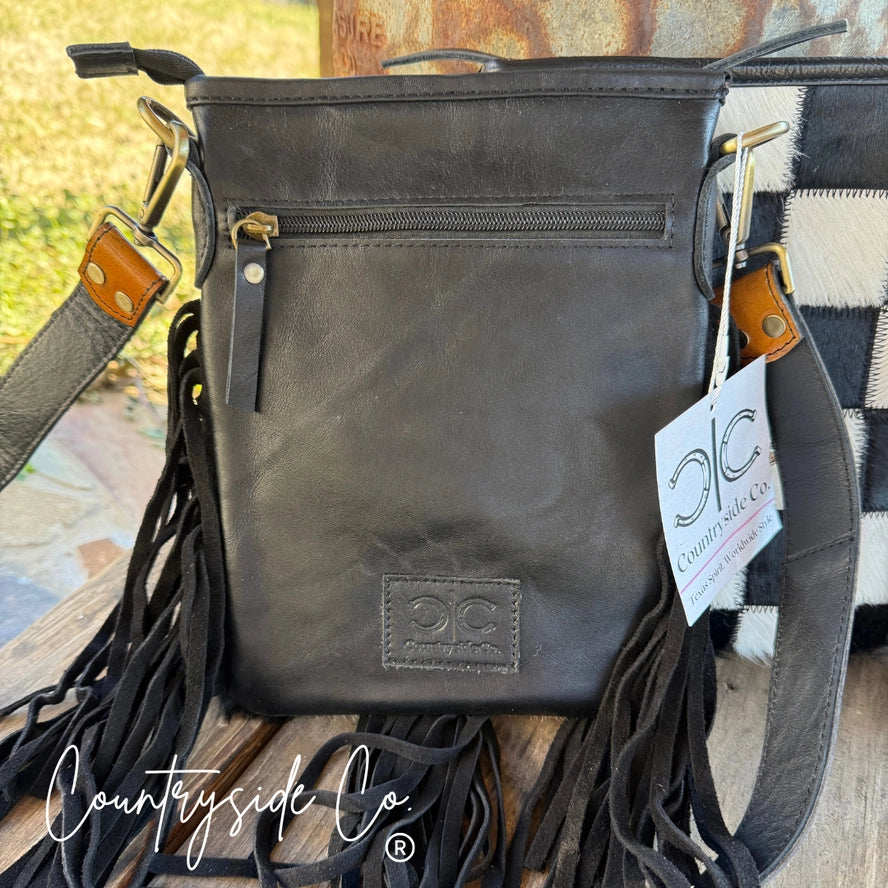 Bandit Checkered Buckle Fringe Purse