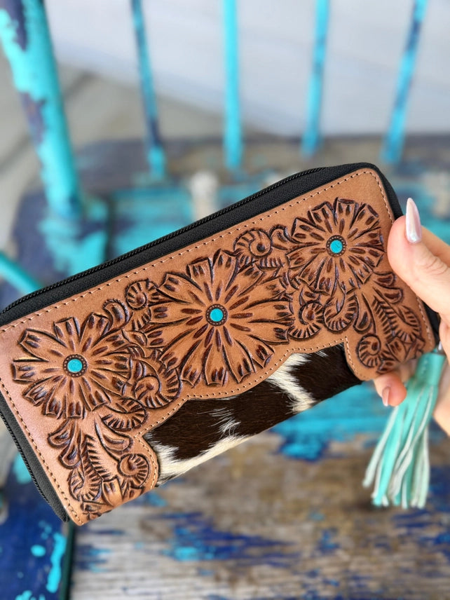 Butterfly Tooled Zippered Wallet