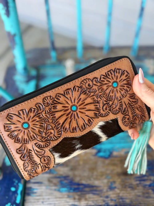Butterfly Tooled Zippered Wallet