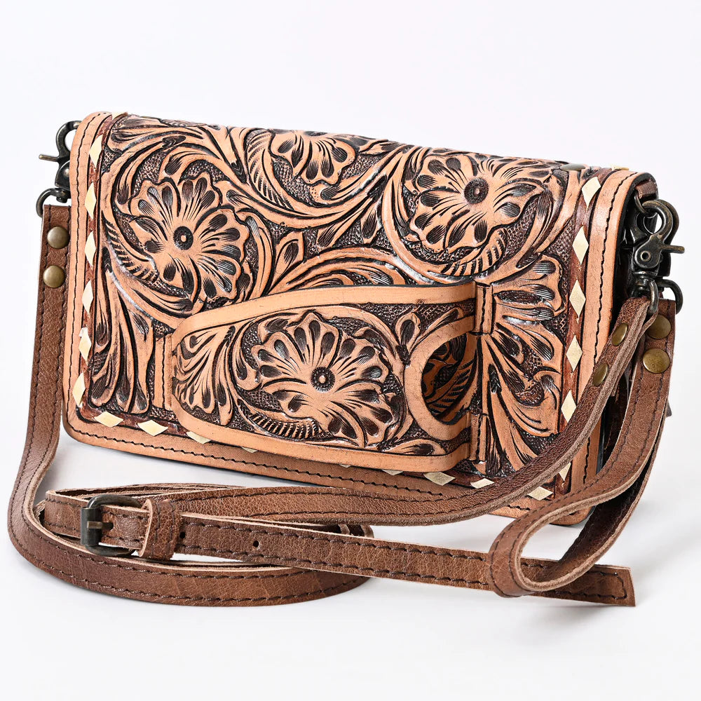 Western Leather Tooled Crossbody Convertible Bag