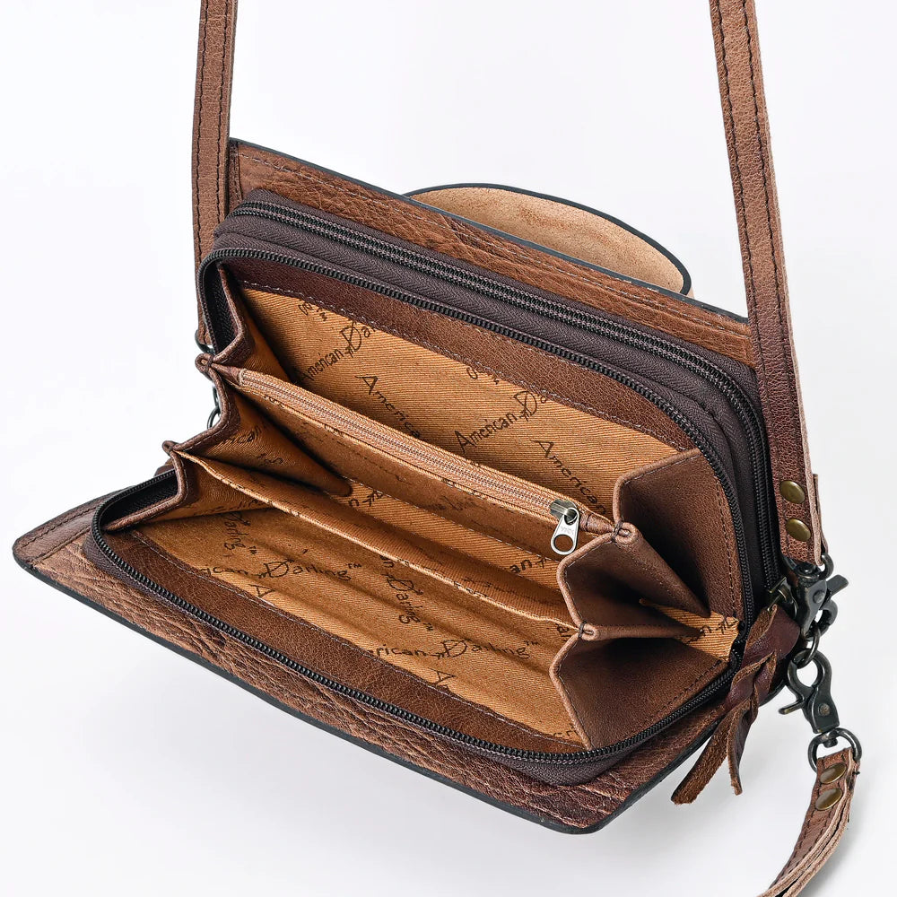 Western Leather Tooled Crossbody Convertible Bag