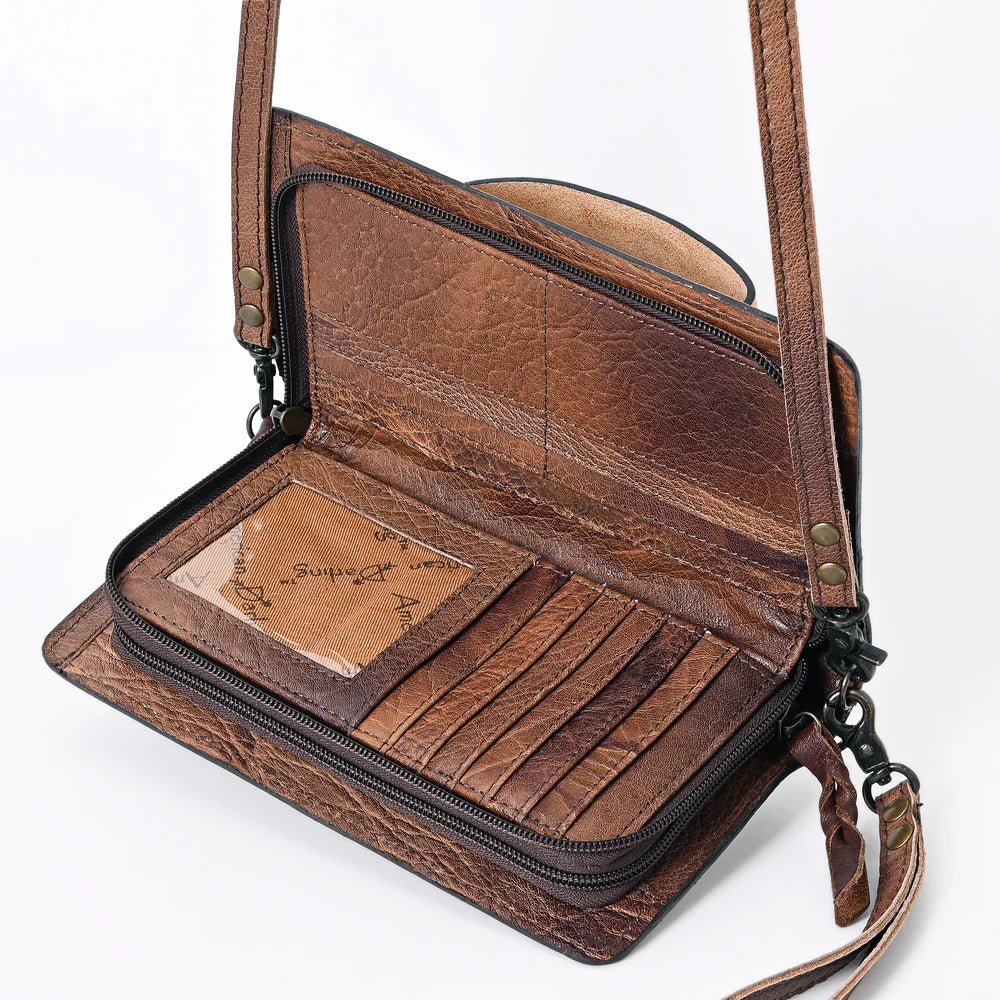 Western Leather Tooled Crossbody Convertible Bag
