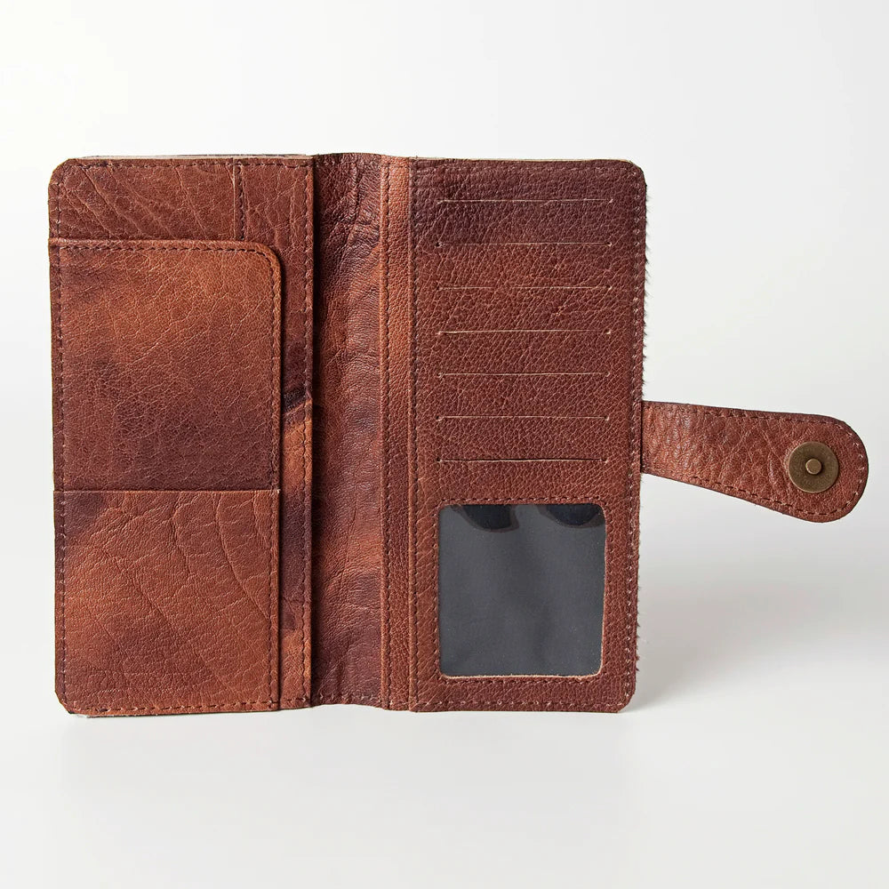 Hand Tooled Floral & Hair-On Cowhide Western Wallet Bag